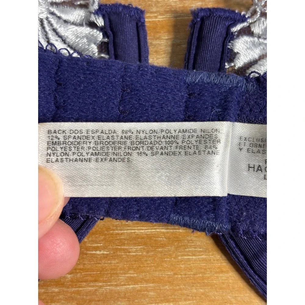 Wacoal Retro Chic Underwire Bra 36D Blue Floral Embroidery Mesh 55146